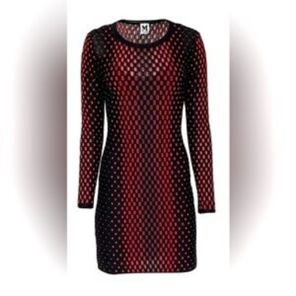 M Missoni Black Red Ombre Pattern Knit Long Sleeve Sheath Dress Size M
